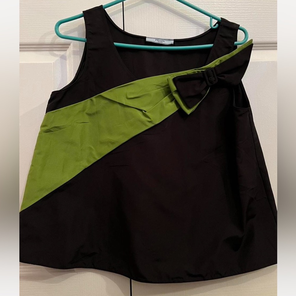 Prada Black and Green Top with Bow Detail